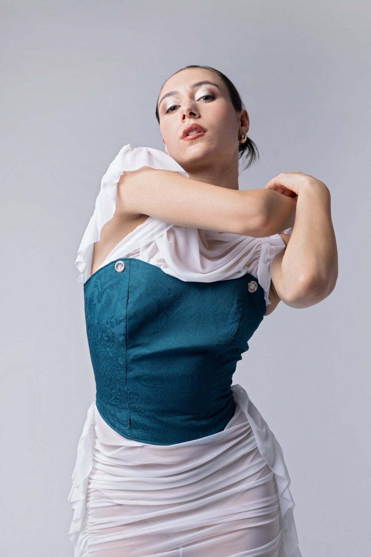 Long sheer gathered dress - Nicole Quadrio