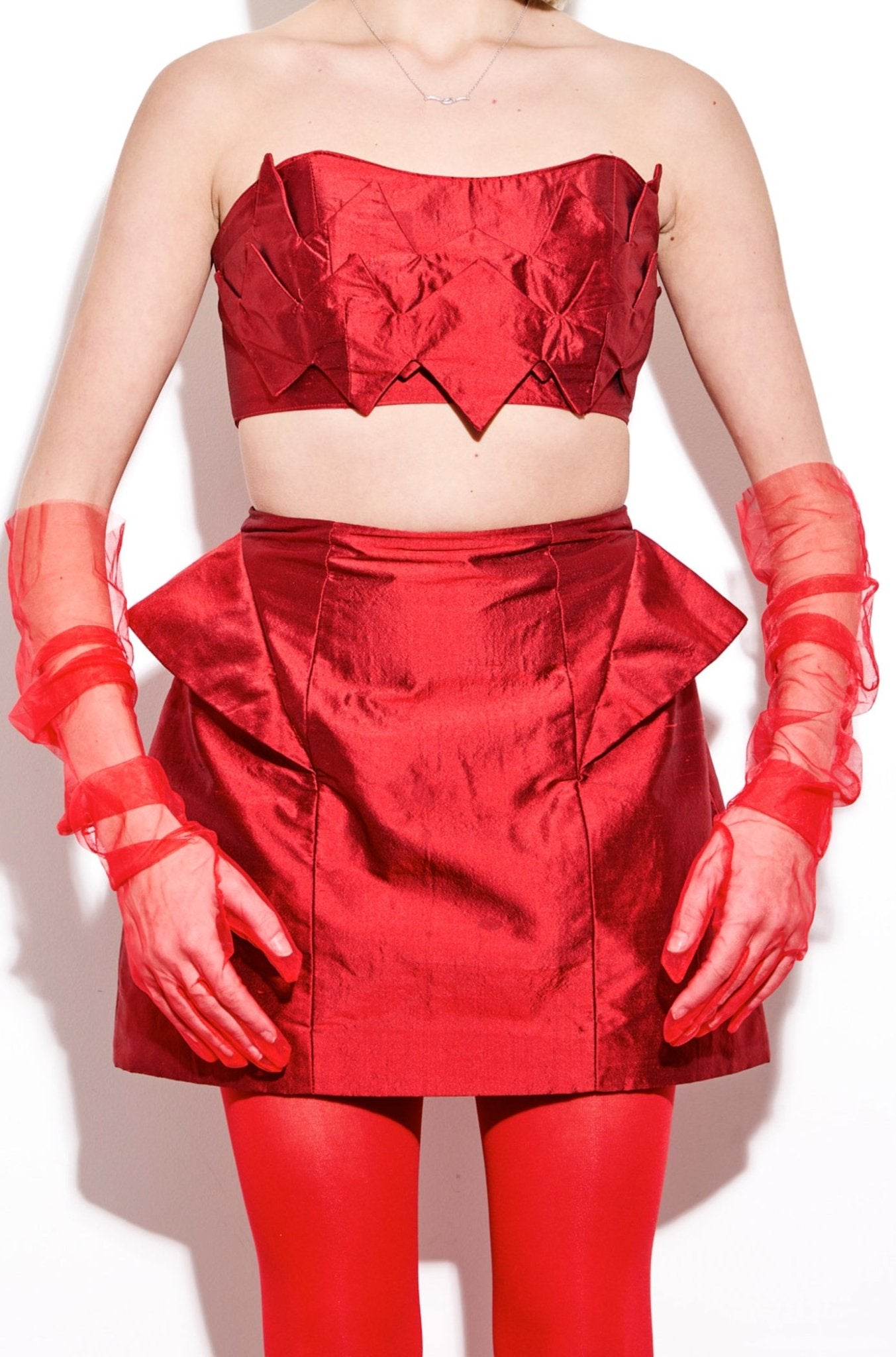 Red silk futuristic skirt - Nicole Quadrio
