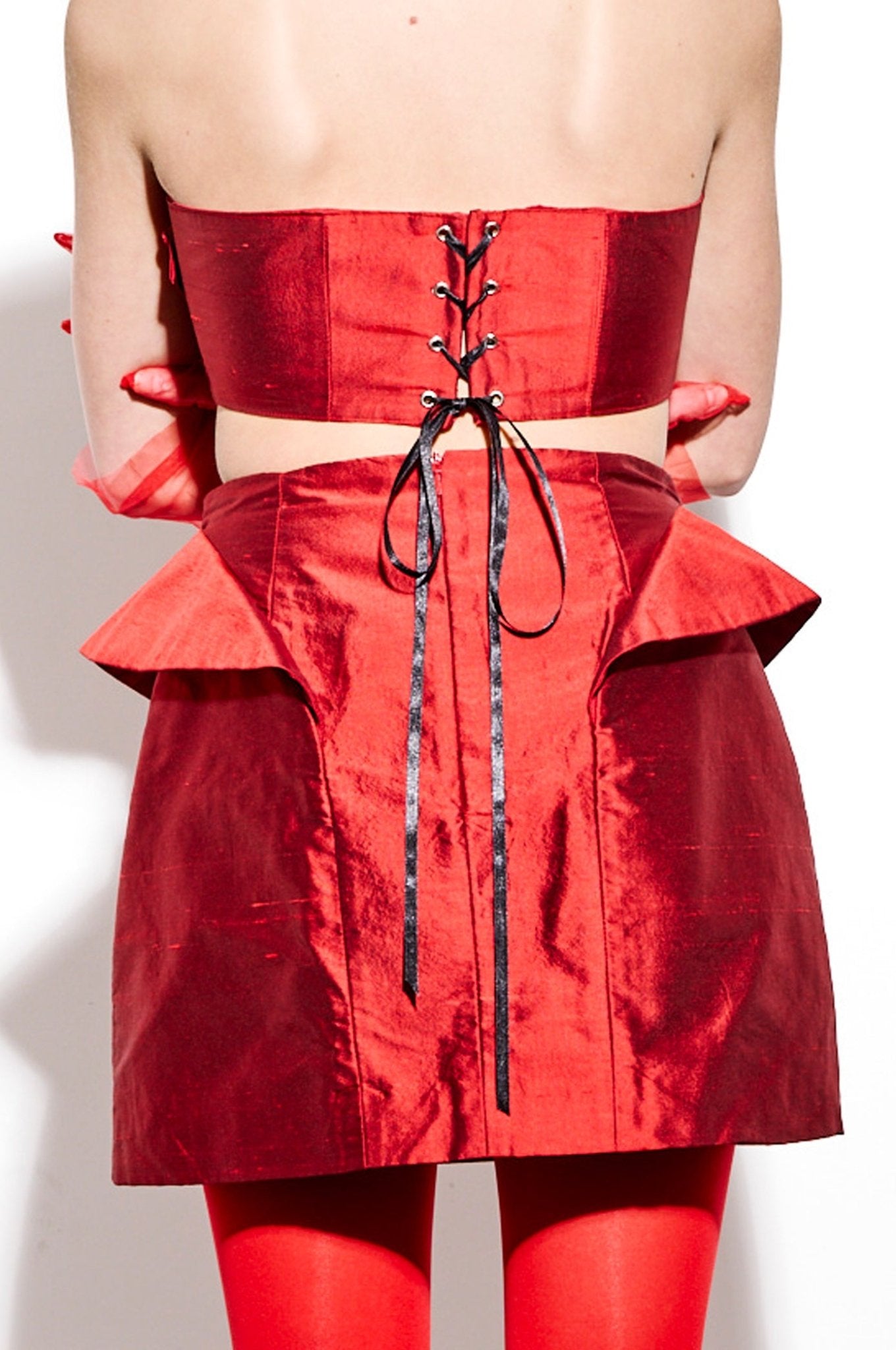 Red silk futuristic skirt - Nicole Quadrio