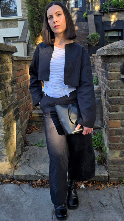 Black Jacquard Wide-Leg Trousers