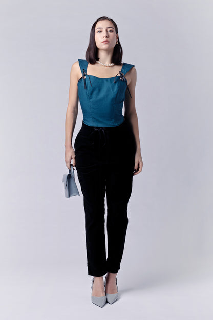 Jacquard teal corseted top