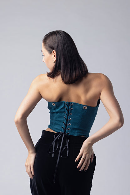 Jacquard teal corseted top