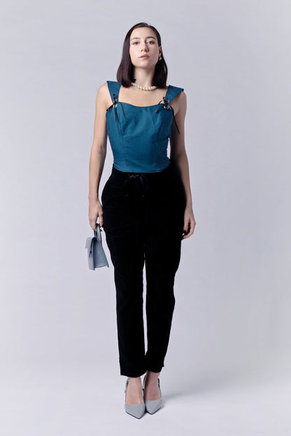 Jacquard teal corseted top - Nicole Quadrio