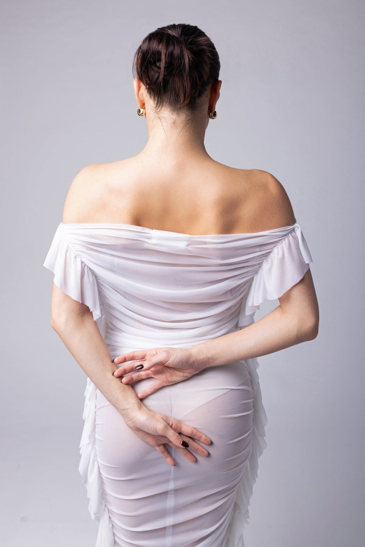 Long sheer gathered dress - Nicole Quadrio