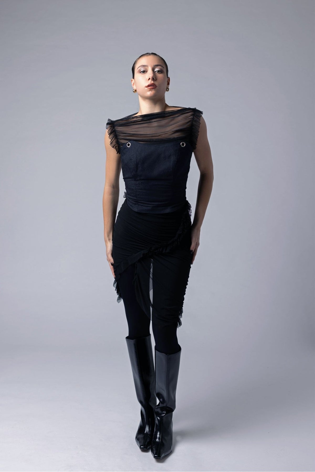 Sheer gathered dress - Nicole Quadrio