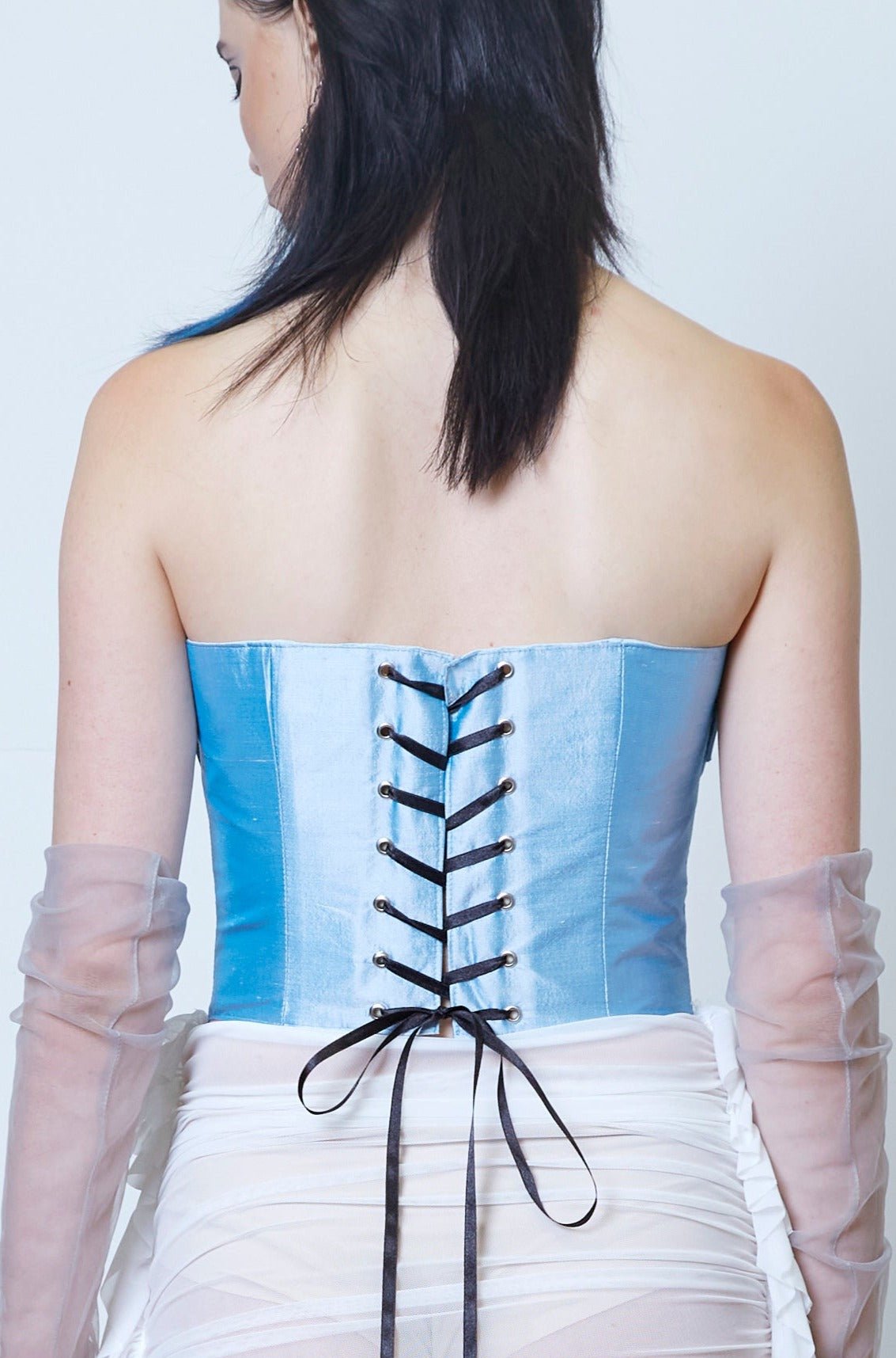Blue silk corset with front detail - My Store, going out tops, bodice, going out outfit, going out tops uk, corset top